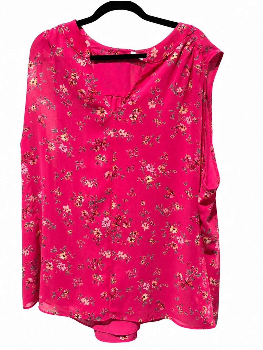 Women’s Sleeveless Floral V-Neck Top - Hot Pink 4X